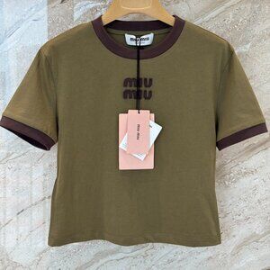 MIU MIU Vintage-Style Short-Sleeve Top in Army Green